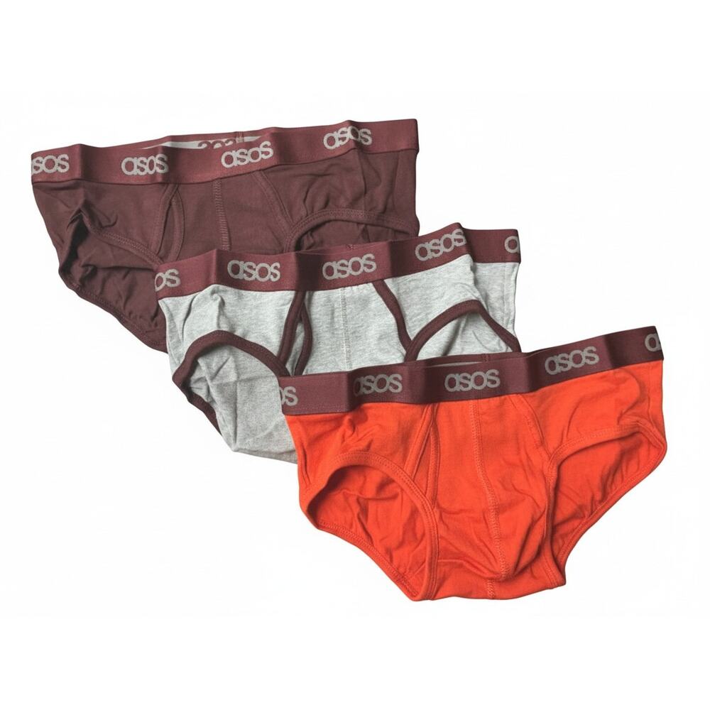 ASOS Design 3 Pack Briefs Burgundy/Pink/Grey Waistband Size M